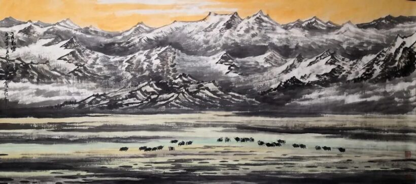 包少茂的西部山水画：遥望大漠与苍山｜作品定制插图3中国题字网