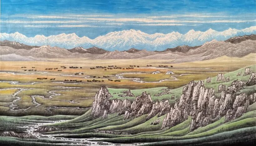 包少茂的西部山水画：遥望大漠与苍山｜作品定制插图6中国题字网