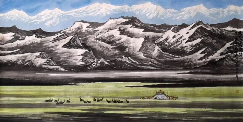包少茂的西部山水画：遥望大漠与苍山｜作品定制插图4中国题字网