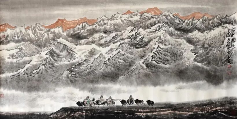 包少茂的西部山水画：遥望大漠与苍山｜作品定制插图7中国题字网