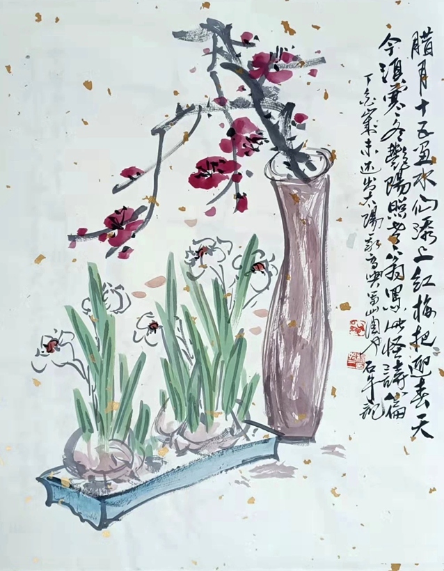 书画名家杨哲三精品花鸟画定制收藏【双清图】插图1中国题字网