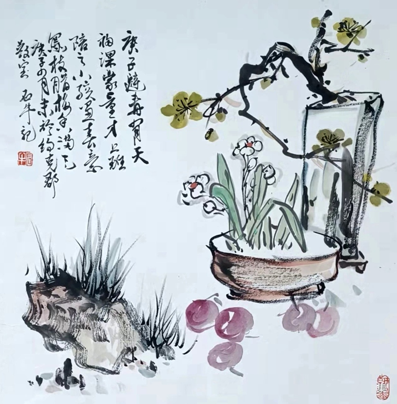 书画名家杨哲三精品花鸟画定制收藏【春意腊梅图】插图1中国题字网