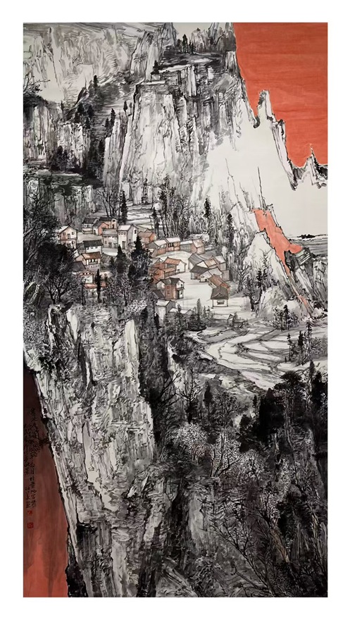 谭政义古今融合山水画《西部红岩图》｜作品定制收藏插图4中国题字网