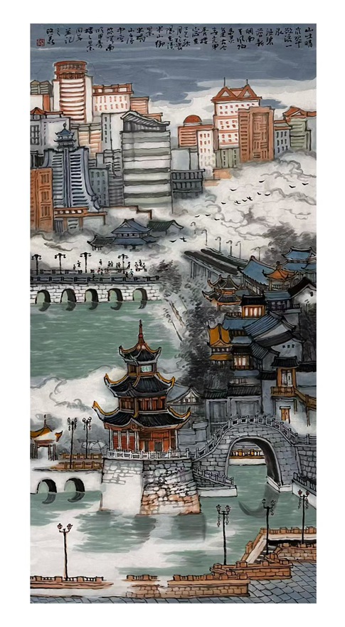 谭政义古今融合山水画《西部红岩图》｜作品定制收藏插图3中国题字网