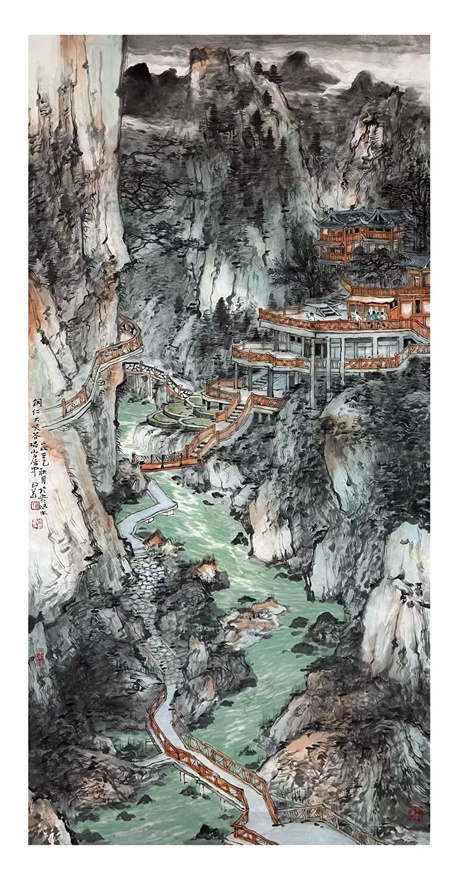 谭政义古今融合山水画《西部红岩图》｜作品定制收藏插图中国题字网