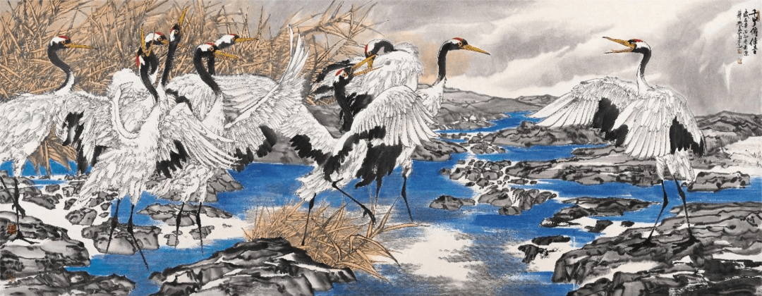 名家郑瑰玺重彩花鸟画作品定制收藏 【鹤舞江天·千里传佳音】插图3中国题字网