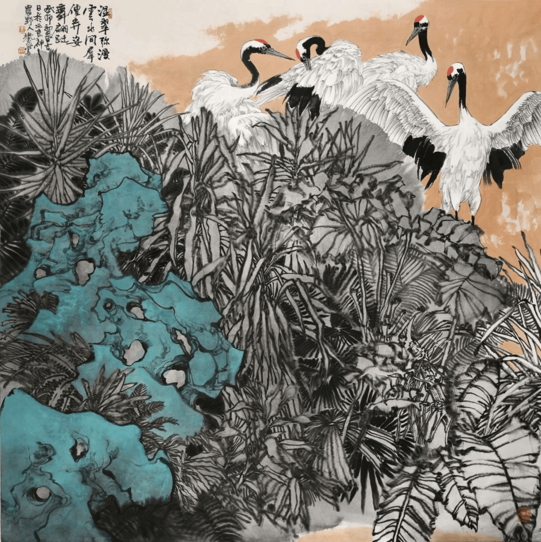 名家郑瑰玺重彩花鸟画作品定制收藏 【群鹤起舞·佳音频传】插图1中国题字网