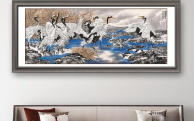 名家郑瑰玺重彩花鸟画作品定制收藏 【鹤舞江天·千里传佳音】缩略图中国题字网