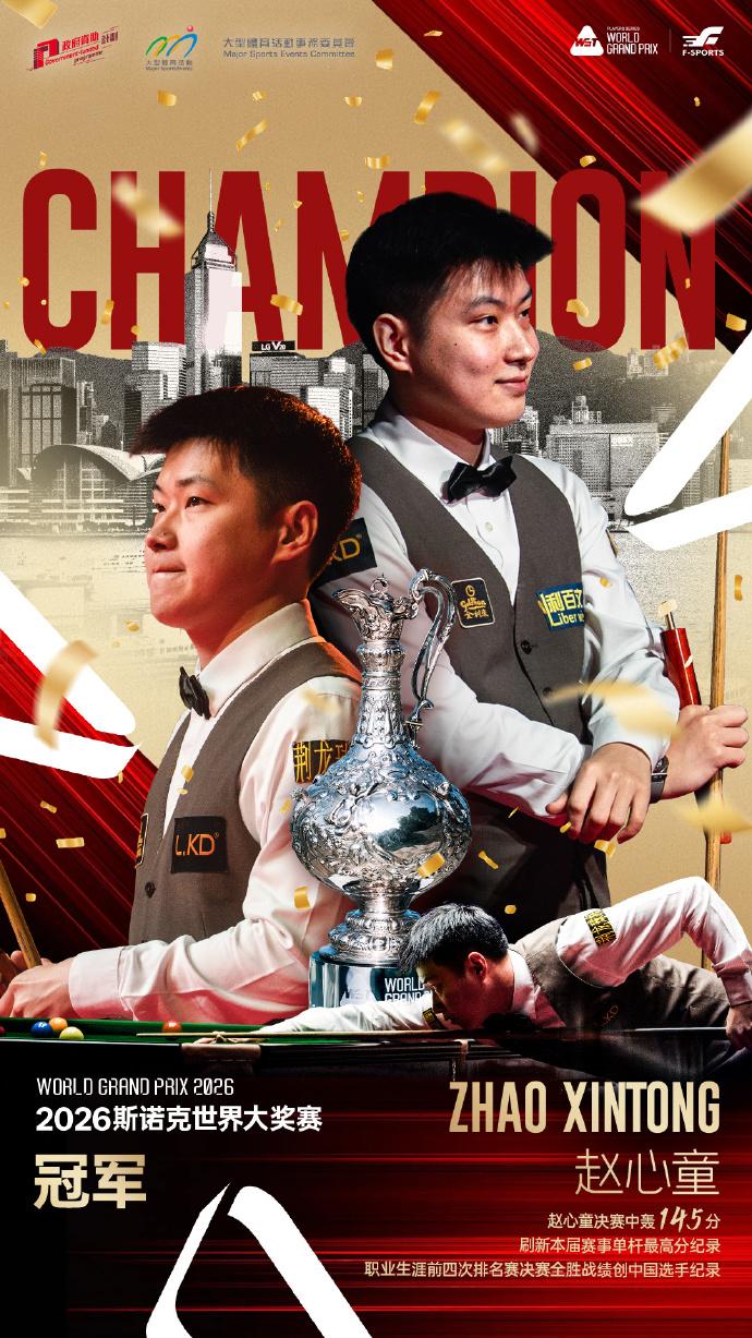 赵心童五战决赛全胜 中国斯诺克球员首夺香港大奖赛冠军插图1中国题字网