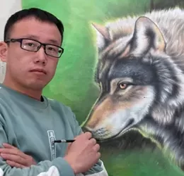朱绍城工笔动物画虎豹狼熊猫狗兔栩栩如生-作品定制收藏缩略图题字网