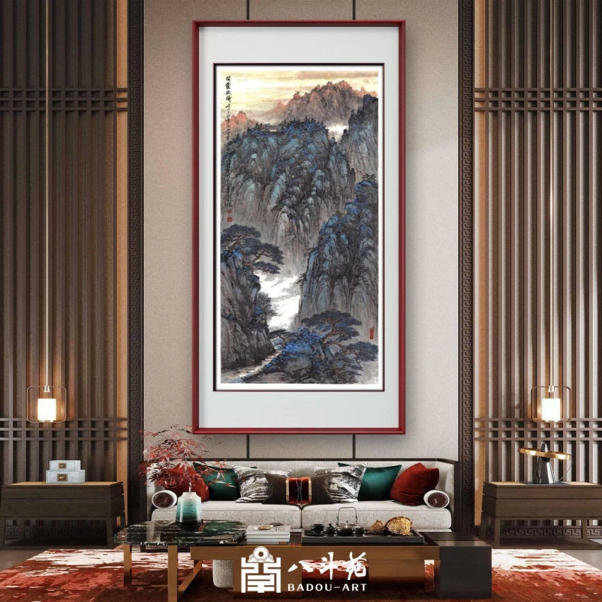 杜山河国画作品（山水）定制结缘【明霞散绮】插图中国题字网