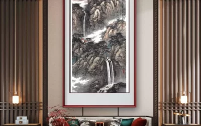 杜山河浅绛山水《蔚竹鸣泉》