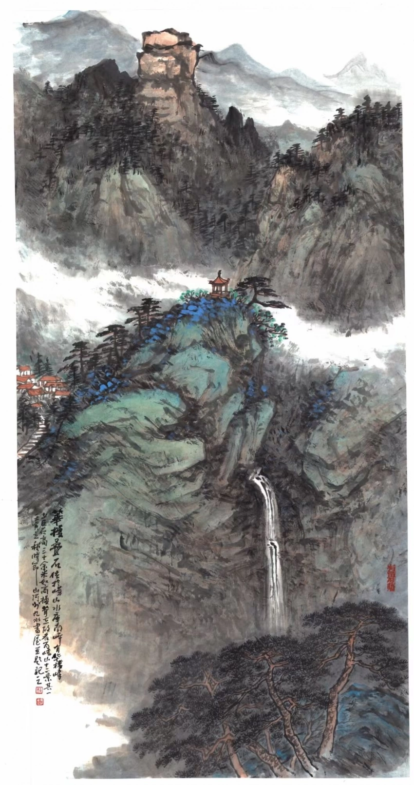 杜山河国画作品（山水）定制结缘【云山楼台】插图1中国题字网