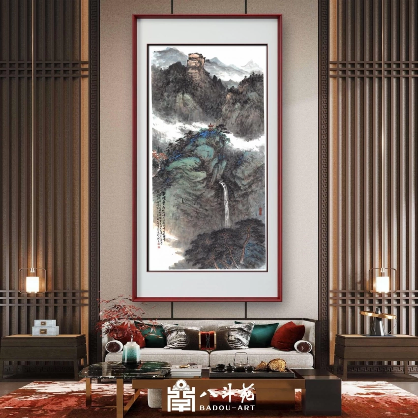 杜山河国画作品（山水）定制结缘【云山楼台】插图中国题字网