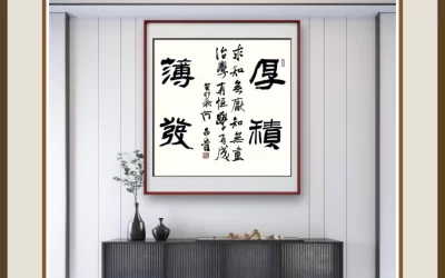 何昌贵隶书《厚积薄发》书房斗方装裱场景